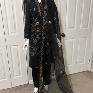 Elegant Black and Gold Embroidered Dress